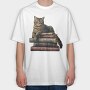 Cat Books Stack, Tricou Oversize Barbati (Unisex)
