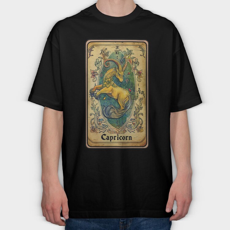 Capricorn Animal Floral, Tricou Oversize Barbati (Unisex)
