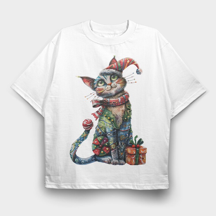 Cat Christmas Jester, Tricou Oversize Barbati (Unisex)