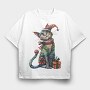 Cat Christmas Jester, Tricou Oversize Barbati (Unisex)