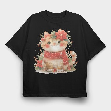 Cat Christmas Wreath, Tricou Oversize Barbati (Unisex)