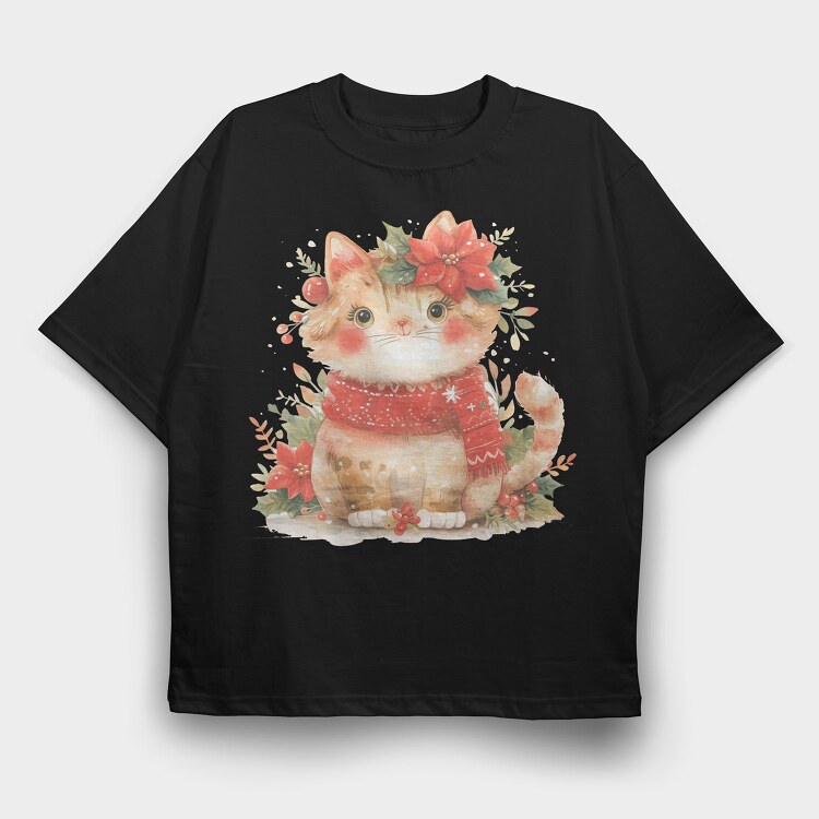 Cat Christmas Wreath, Tricou Oversize Barbati (Unisex)