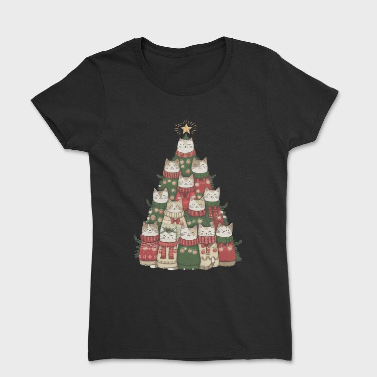 Cat Festive Tree, Tricou Femei