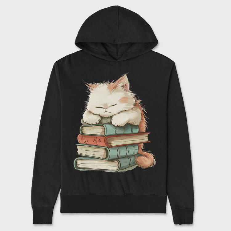Cat On Books, Hanorac Oversize Barbati (Unisex)