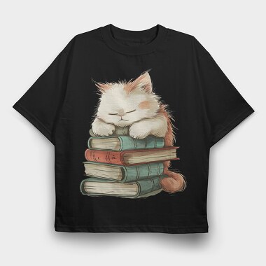 Cat On Books, Tricou Oversize Barbati (Unisex)