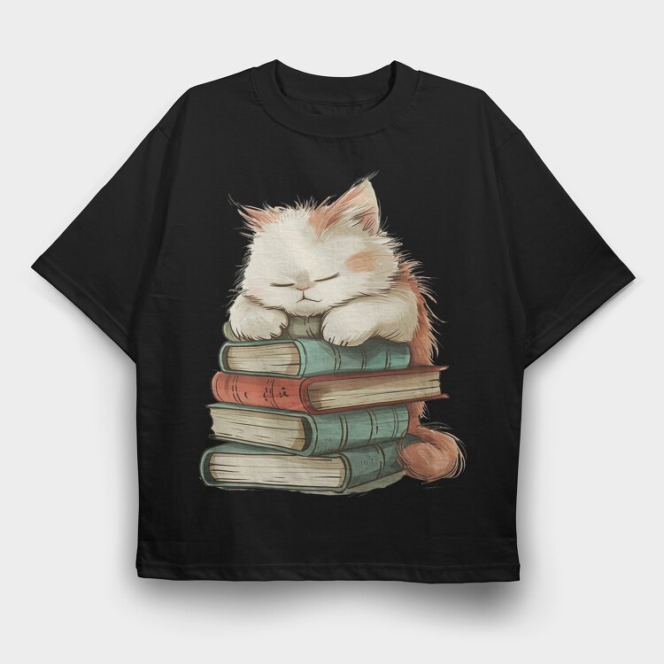Cat On Books, Tricou Oversize Barbati (Unisex)