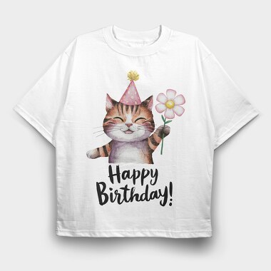 Cat Party Flower, Tricou Oversize Barbati (Unisex)