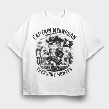 Cat Pirate Treasure, Tricou Oversize Barbati (Unisex)