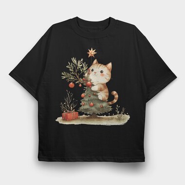 Cat Snow Tale Christmas, Tricou Oversize Barbati (Unisex)