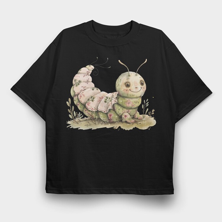 Caterpillar Smile Clipart, Tricou Oversize Barbati (Unisex)