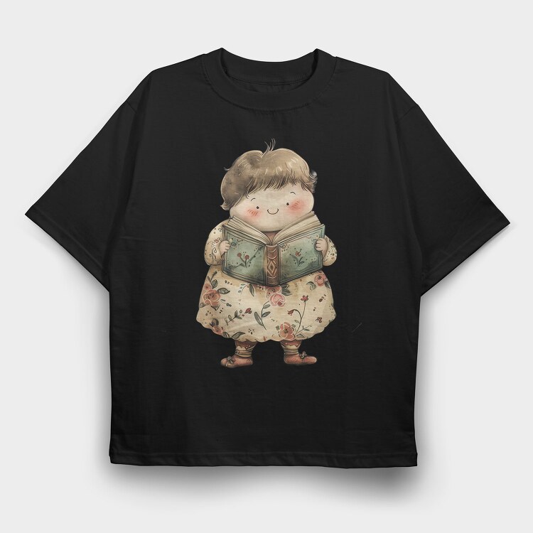 Child Reading Book, Tricou Oversize Barbati (Unisex)