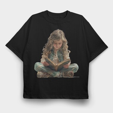 Child Reading Books, Tricou Oversize Barbati (Unisex)