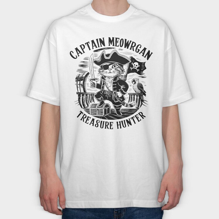 Cat Pirate Treasure, Tricou Oversize Barbati (Unisex)