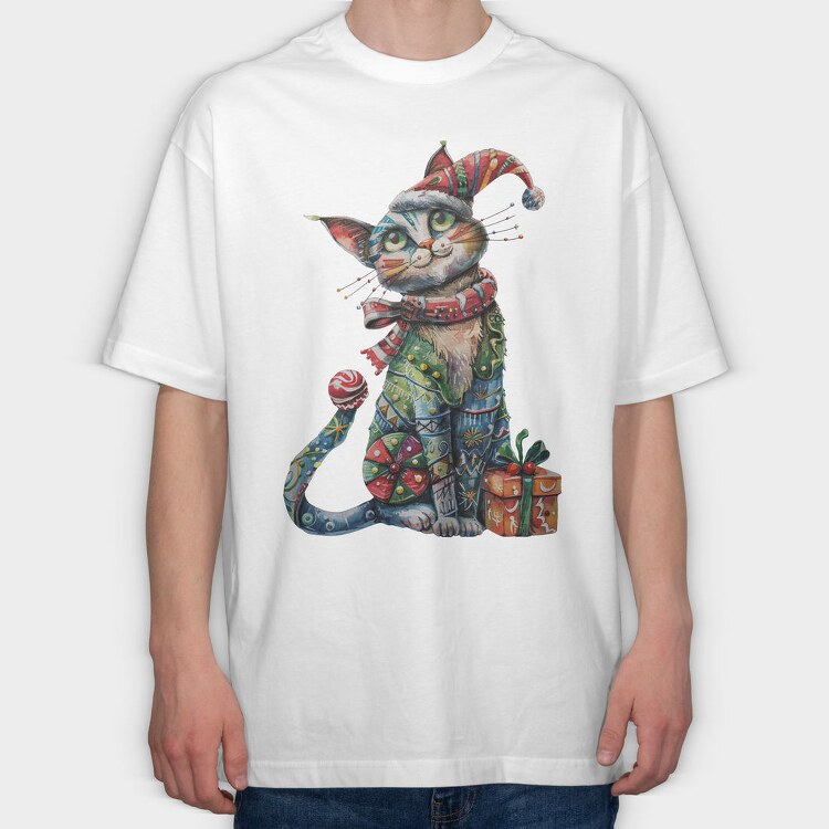 Cat Christmas Jester, Tricou Oversize Barbati (Unisex)
