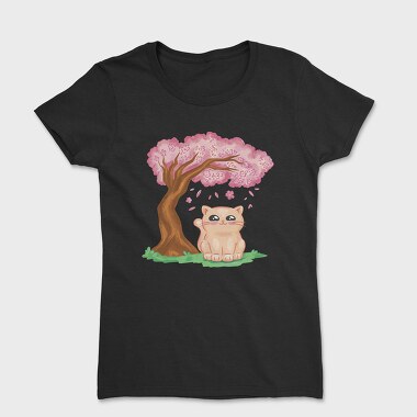 Cherry Blossom Cat Kawaii Sakura And, Tricou Femei