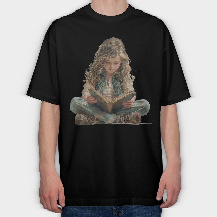 Child Reading Books, Tricou Oversize Barbati (Unisex)
