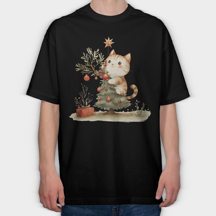 Cat Snow Tale Christmas, Tricou Oversize Barbati (Unisex)
