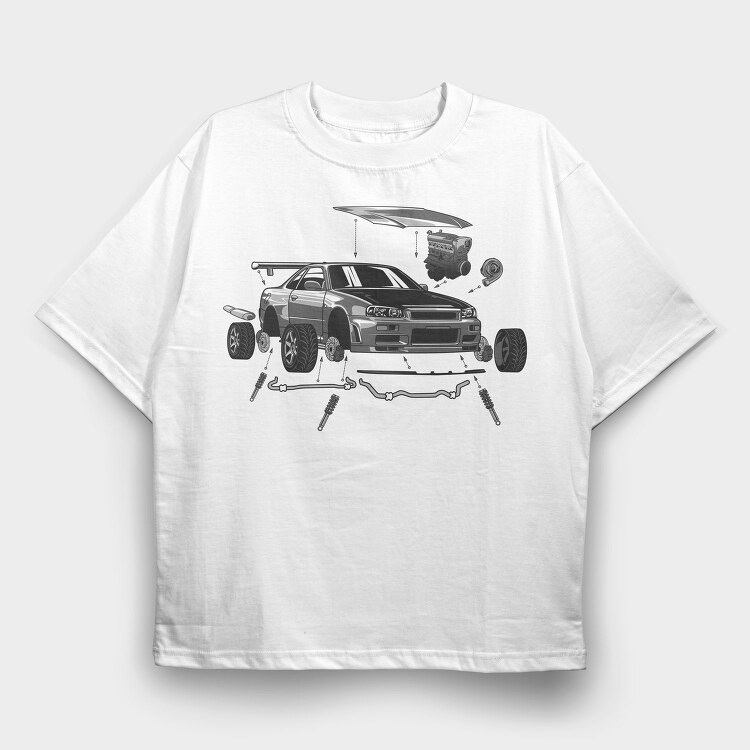 R34 Crank Out, Tricou Oversize Barbati (Unisex)