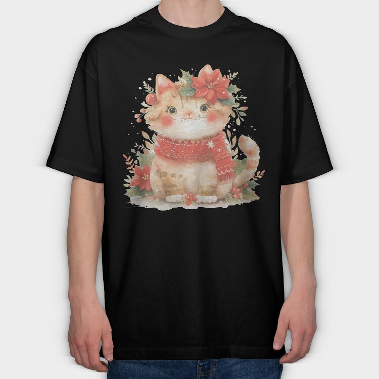Cat Christmas Wreath, Tricou Oversize Barbati (Unisex)
