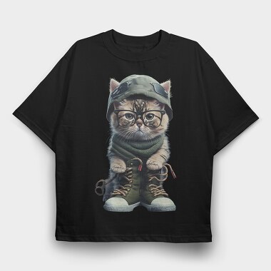 Cat Aviator Chic, Tricou Oversize Barbati (Unisex)
