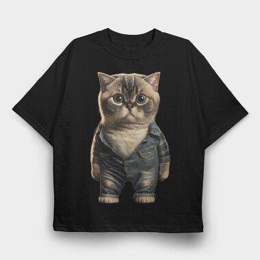 Cat Denim Outfit, Tricou Oversize Barbati (Unisex)