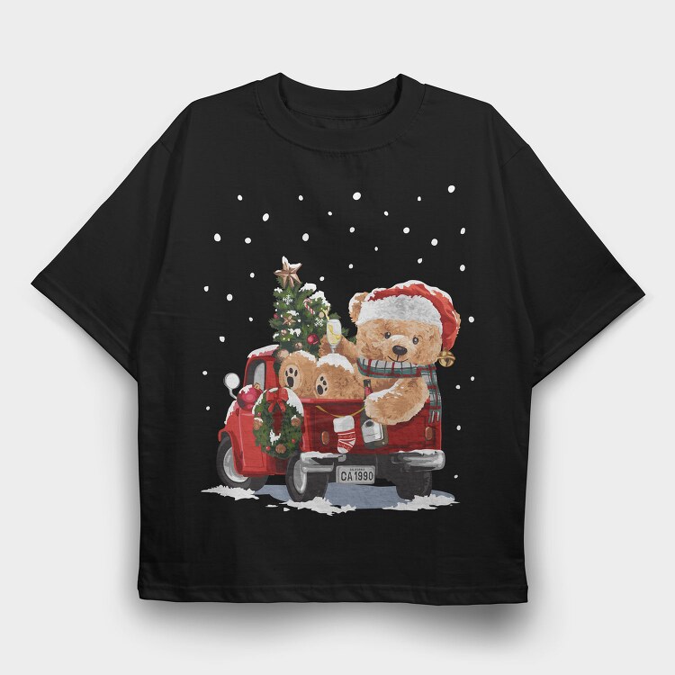 Christmas Bear Truck, Tricou Oversize Barbati (Unisex)