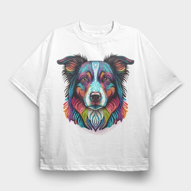 Colorful Dog Portrait, Tricou Oversize Barbati (Unisex)
