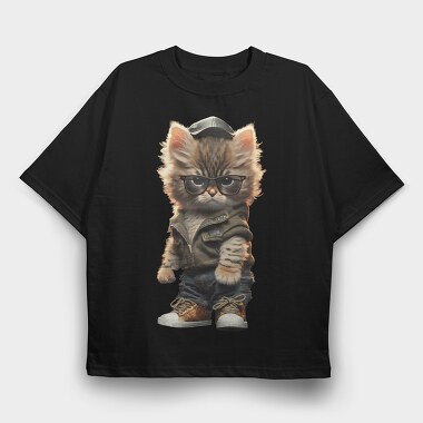 Hipster Kitty, Tricou Oversize Barbati (Unisex)