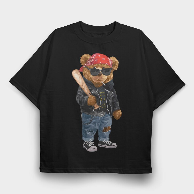 Urban Bear Biker, Tricou Oversize Barbati (Unisex)
