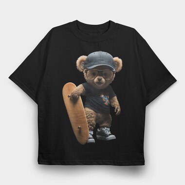 Skateboarding Teddy 1, Tricou Oversize Barbati (Unisex)