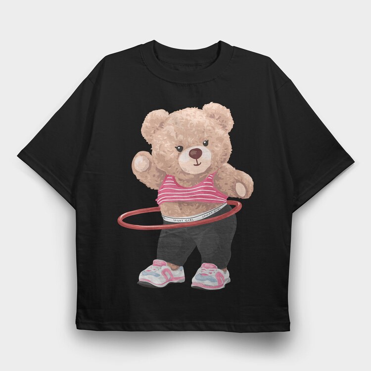 Sporty Bear Hula Hoop, Tricou Oversize Barbati (Unisex)