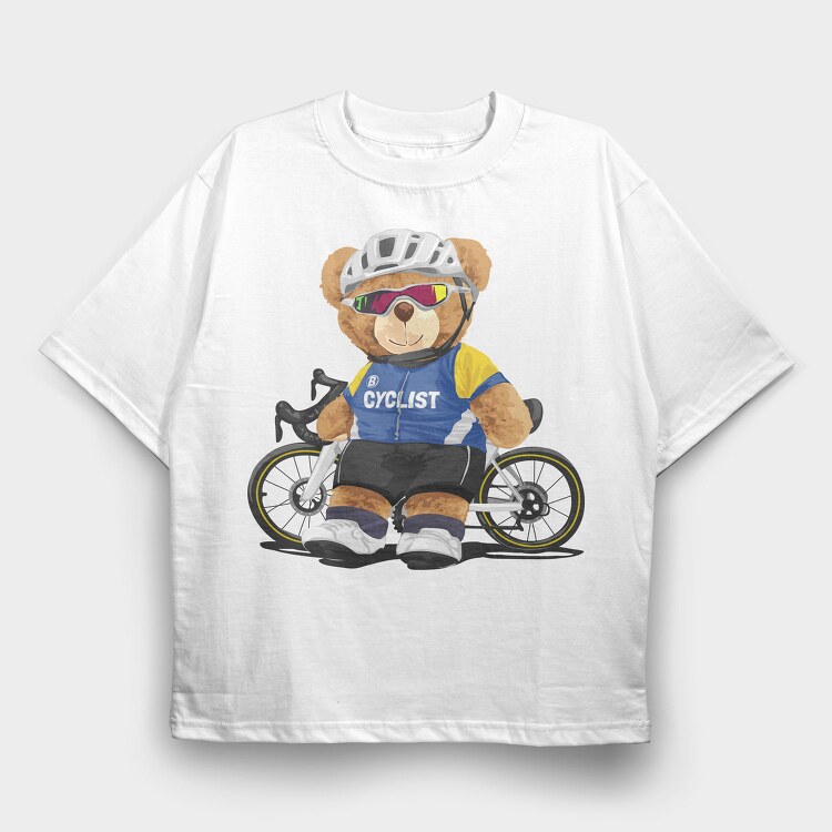 Teddy Bear Cyclist, Tricou Oversize Barbati (Unisex)
