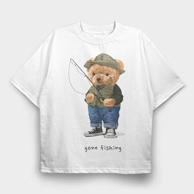 Teddy Bear Fishing, Tricou Oversize Barbati (Unisex)