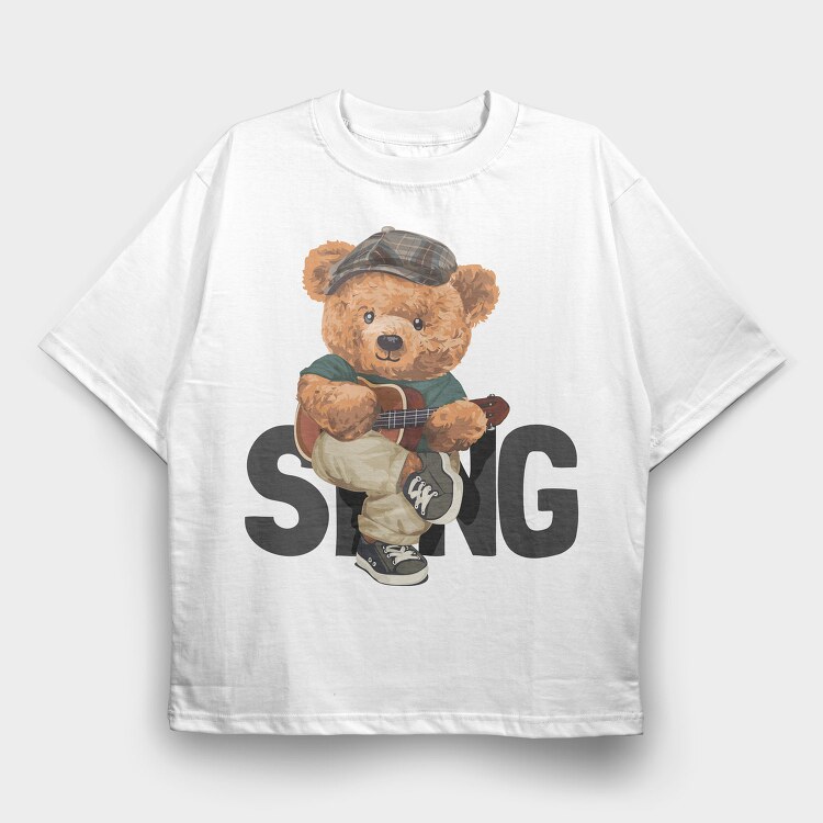 Teddy Sing Guitar, Tricou Oversize Barbati (Unisex)