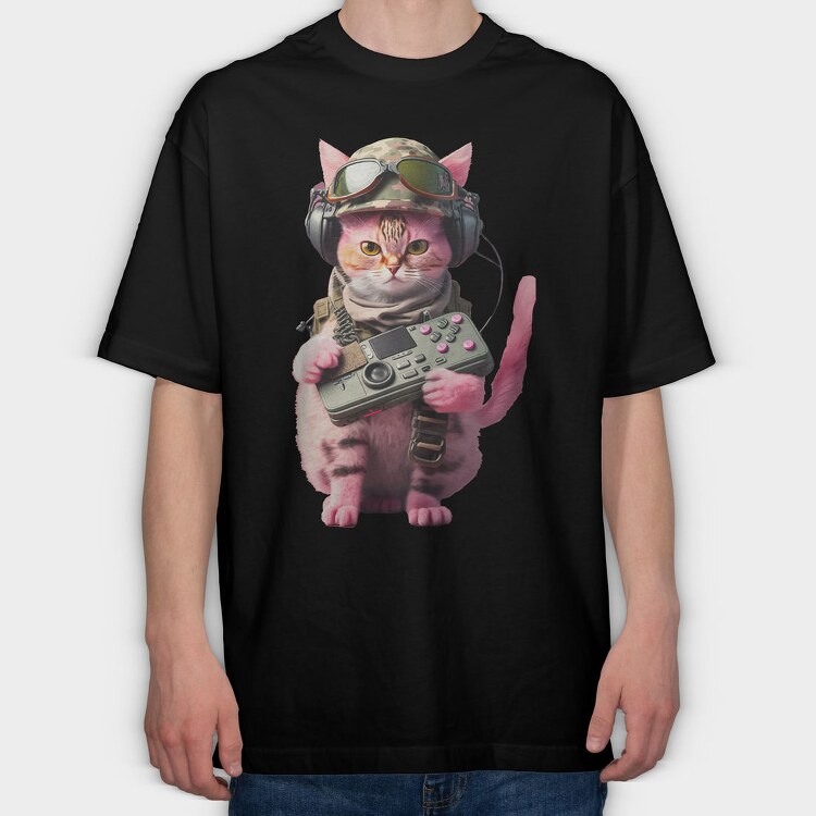 Military Cat Radio, Tricou Oversize Barbati (Unisex)