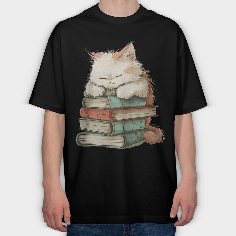 Cat On Books, Tricou Oversize Barbati (Unisex)