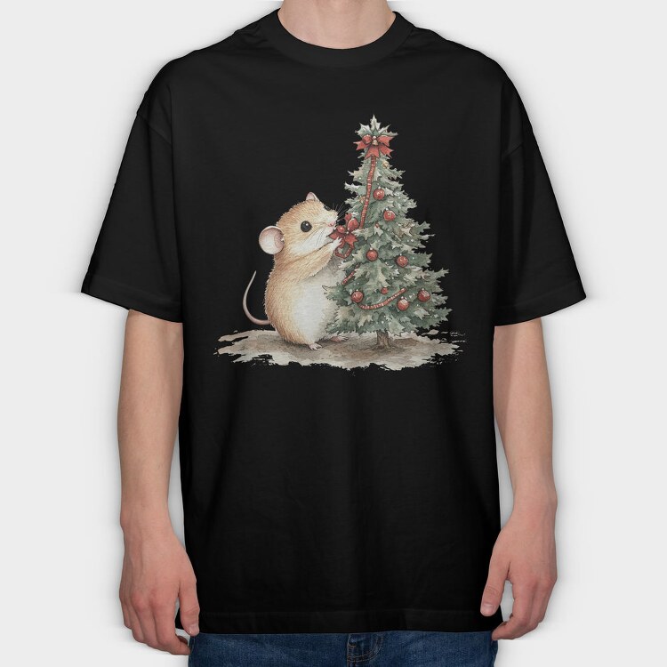 Chocolate Christmas Mice Tree, Tricou Oversize Barbati (Unisex)