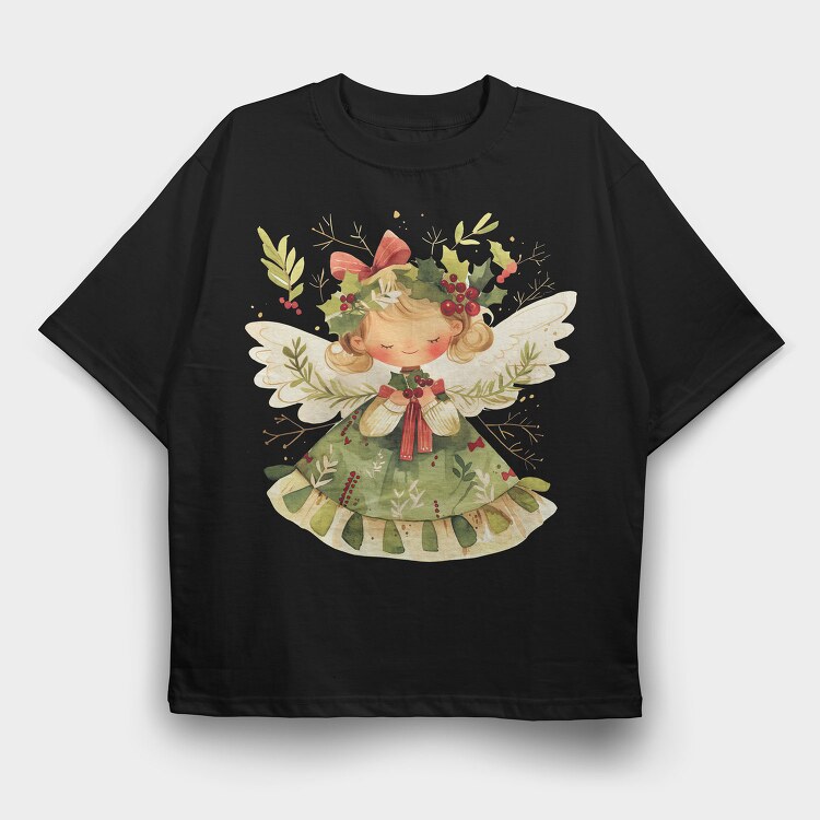 Christmas Angel Wreath, Tricou Oversize Barbati (Unisex)