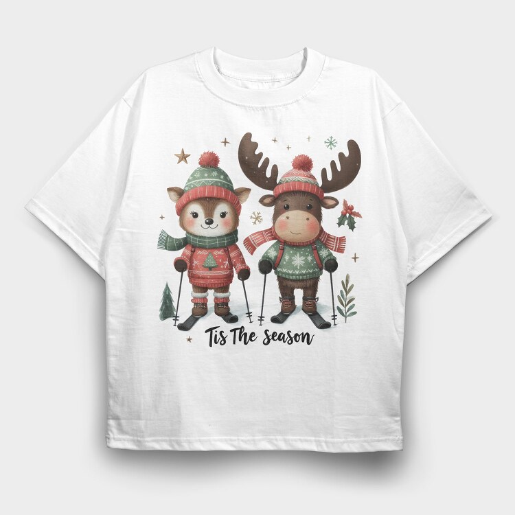 Christmas Animal Skiing, Tricou Oversize Barbati (Unisex)