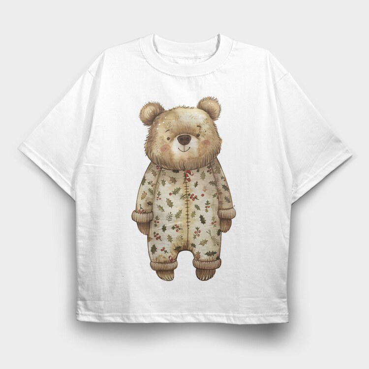 Christmas Bear Jumpsuit, Tricou Oversize Barbati (Unisex)