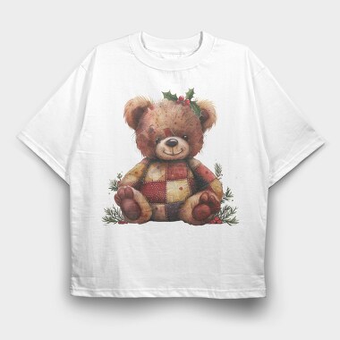 Christmas Bear Patchwork, Tricou Oversize Barbati (Unisex)