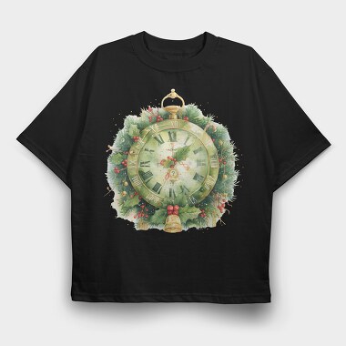 Christmas Bell Clock Wreath, Tricou Oversize Barbati (Unisex)