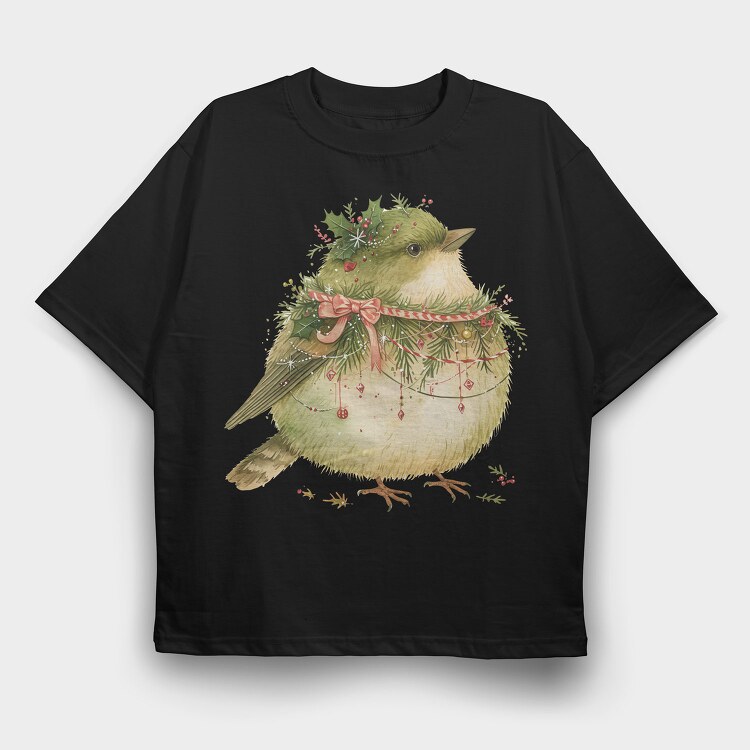 Christmas Bird Wreath, Tricou Oversize Barbati (Unisex)