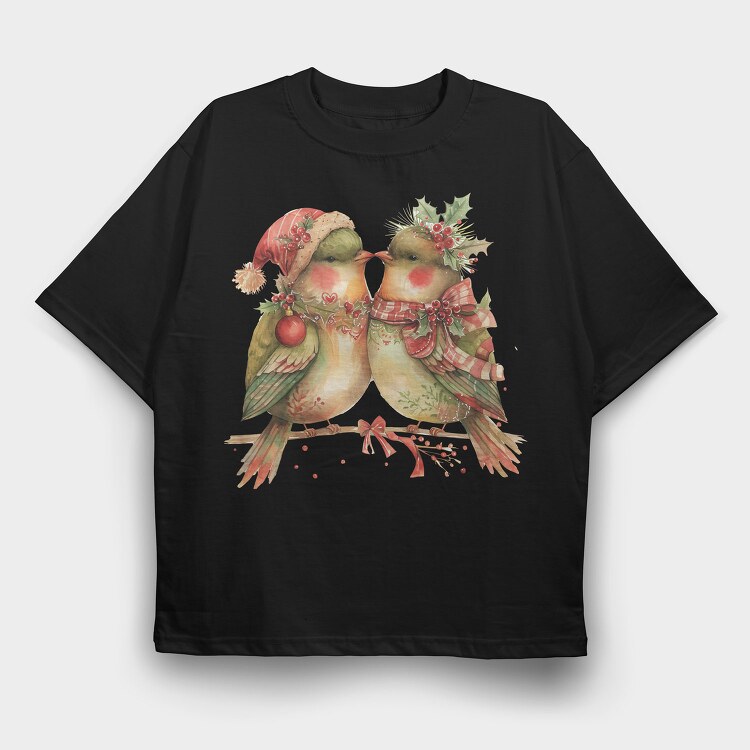 Christmas Birds Wreath, Tricou Oversize Barbati (Unisex)