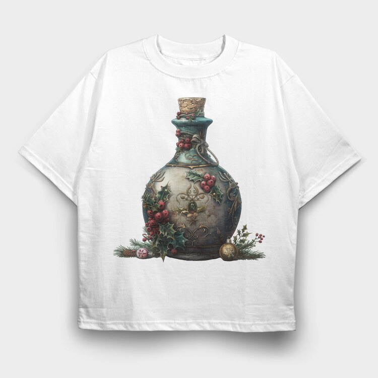 Christmas Bottle Holly, Tricou Oversize Barbati (Unisex)