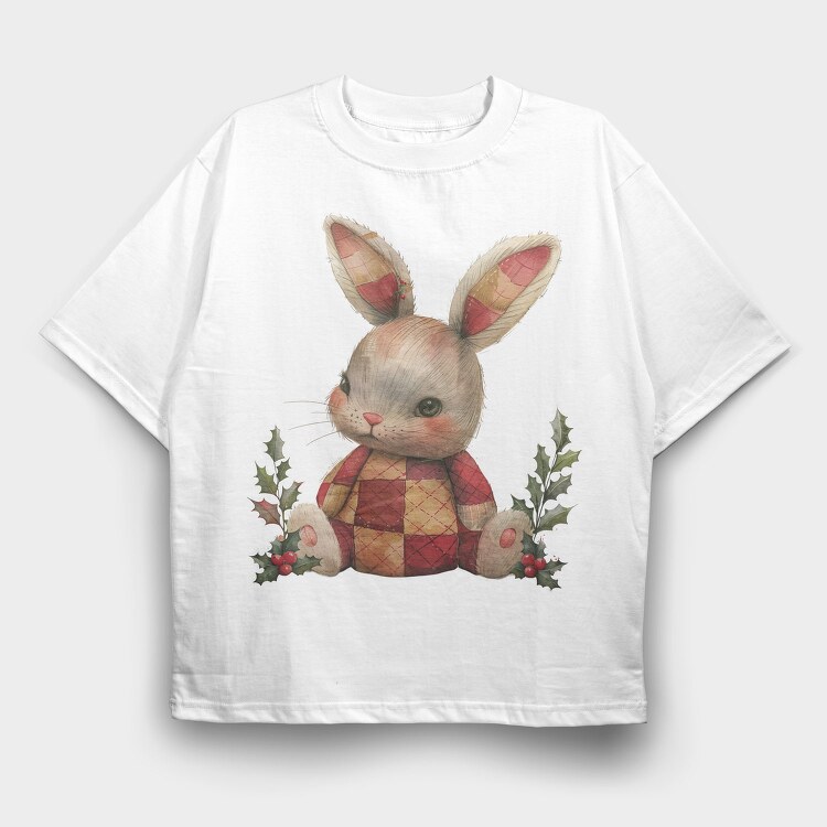 Christmas Bunny Patchwork, Tricou Oversize Barbati (Unisex)