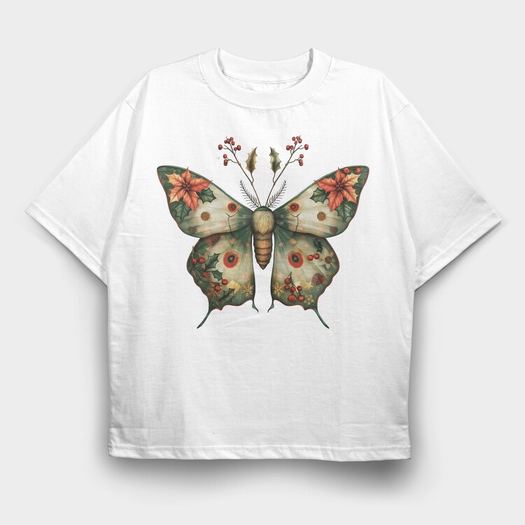 Christmas Butterfly Holly, Tricou Oversize Barbati (Unisex)