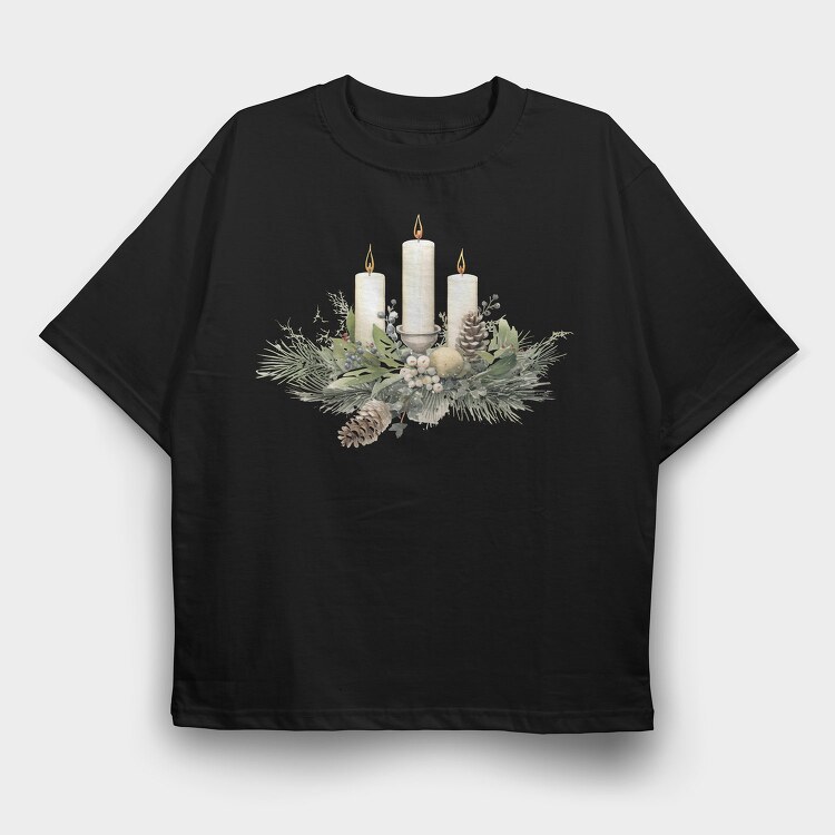 Christmas Candle Arrangement, Tricou Oversize Barbati (Unisex)
