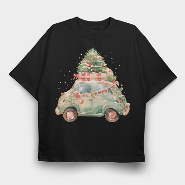 Christmas Car Tree, Tricou Oversize Barbati (Unisex)