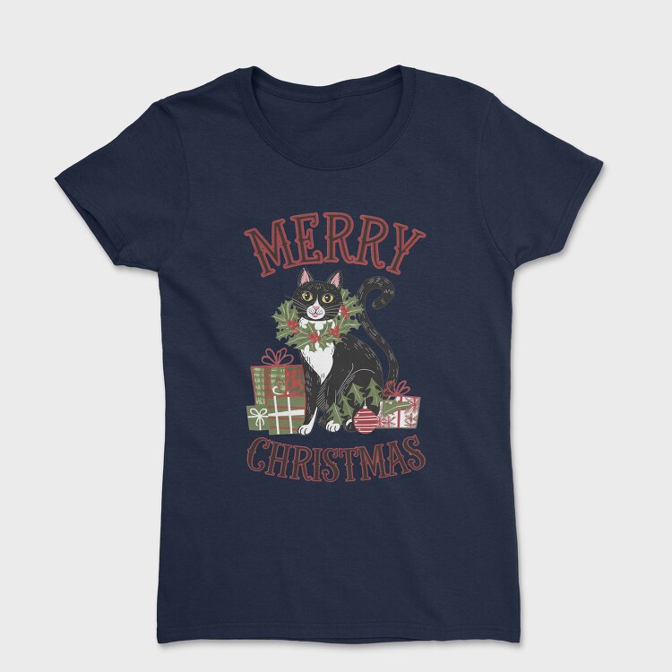 Christmas Cat Mistletoe, Tricou Femei